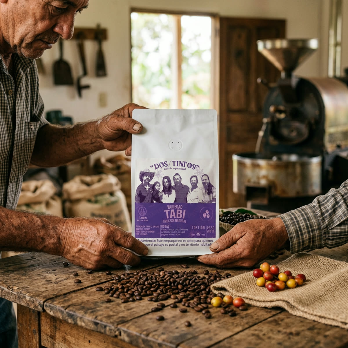 Bolsa de café recién tostado lista para enviar